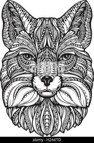 Testa di Fox. Mano bozzetto animale. Modellato etnica illustrazione vettoriale Illustrazione Vettoriale