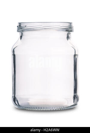 Svuotare il vasetto di vetro isolato su uno sfondo bianco Foto Stock