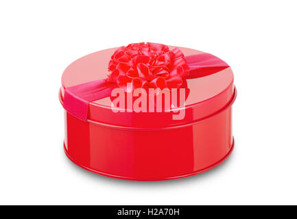 Regalo rosa scatola di metallo con nastro bow isolato su uno sfondo bianco Foto Stock