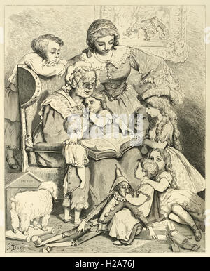 'Vecchia madre oca lettura dei suoi racconti per i bambini. Frontespizio illustrazione da "da Paul Gustave Doré (1832-1883). Foto Stock
