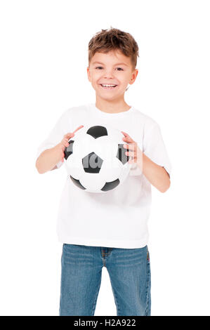 Ragazzo con pallone da calcio Foto Stock