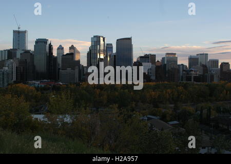 Downtown Calgary durante l inizio di caduta. Foto Stock