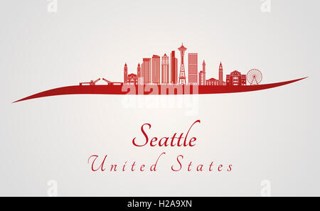 Lo skyline di Seattle in rosso e grigio in modificabile file vettoriali Foto Stock