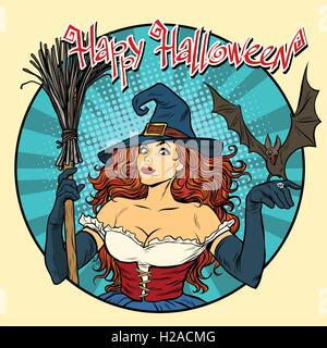 Happy Halloween bella strega e bat Illustrazione Vettoriale