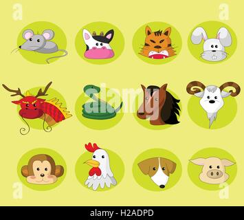 Zodiaco Cinese impostato Illustrazione Vettoriale