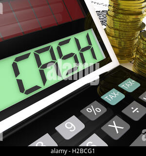 Calcolatrice di cassa mostra denaro guadagnare e spendere Foto Stock