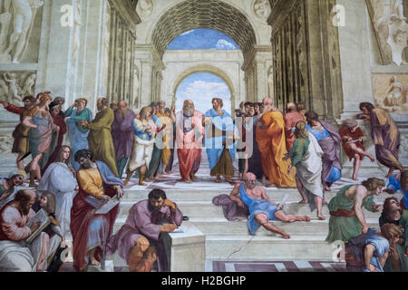 Raphael (1483-1520), la Scuola di Atene affresco (1509-1511). Stanza della Segnatura, Musei Vaticani a Roma. Foto Stock