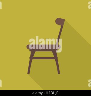 Vettore digitale legno marrone sedia con ombra scura su sfondo giallo, in stile appartamento Illustrazione Vettoriale