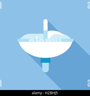 Vettore digitale lavandino con rubinetto in bagno, stile piatto Illustrazione Vettoriale