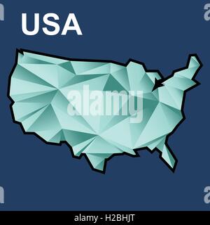 Vettore digitale usa mappa con abstract triangoli verdi e contorno nero, stile piatto Illustrazione Vettoriale