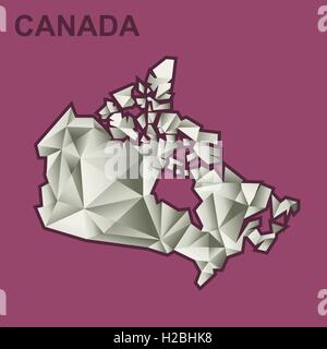 Vettore digitale canada mappa con abstract triangoli di argento e contorno di borgogna, stile piatto Illustrazione Vettoriale