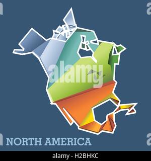 Vettore digitale mappa del nord america con abstract triangoli colorati e profilo bianco, stile piatto Illustrazione Vettoriale