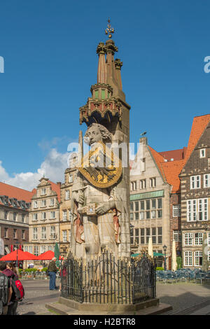 Statua di Rolando nella Marktplatz di Brema, Germania Foto Stock