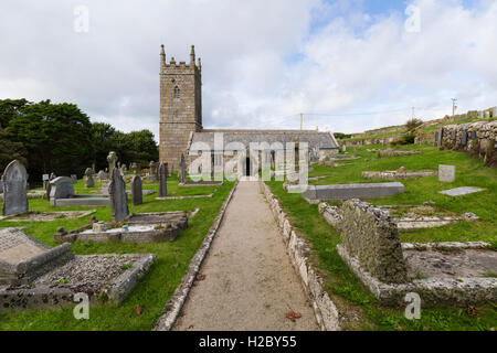 St Levan la chiesa vicino Porth Cappella in Cornovaglia Foto Stock