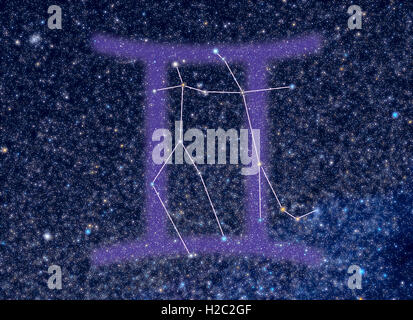 Gemini (gemelli) costellazione zodiacale. Gemini segno corrisponde al periodo dal 21 maggio al 21 giugno. Foto Stock