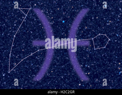 Pesci (pesce) costellazione zodiacale. Pesci segno corrisponde al periodo dal 19 febbraio al 20 marzo. Foto Stock