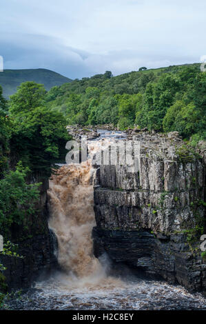 Il Fiume Tees scorre su Forza elevata in cascata Foto Stock