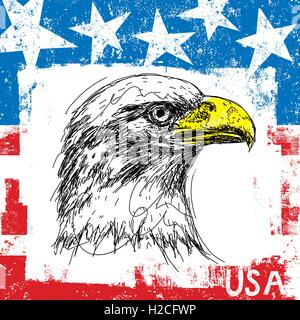 American aquila calva e bandiera un sketchy aquila calva su un astratto e stilizzata bandiera americana. Illustrazione Vettoriale