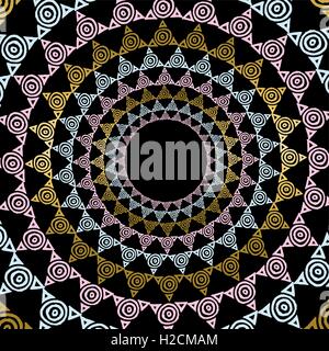 Oro illustrazione mandala in arte tribale lo stile tradizionale disegnata a mano astratto di forma geometrica decorazione. EPS10 vettore. Illustrazione Vettoriale