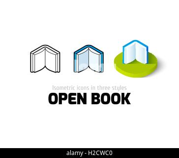Aprire icona a forma di libro in stile differente Illustrazione Vettoriale