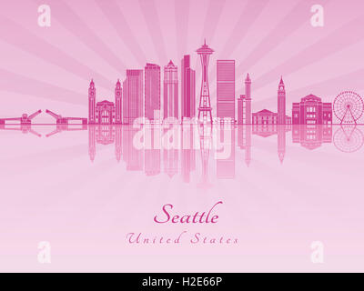 Lo skyline di Seattle in viola orchidea radiante in modificabile file vettoriali Foto Stock