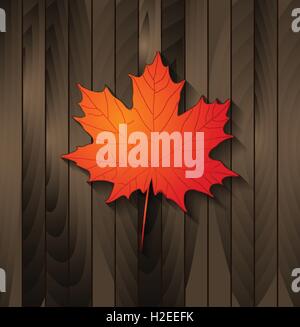 Autunno maple leaf su sfondo di legno. Il design del vettore Illustrazione Vettoriale