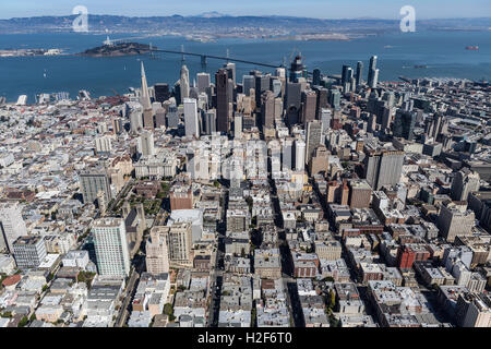 Vista aerea di San Francisco e di Oakland, California. Foto Stock