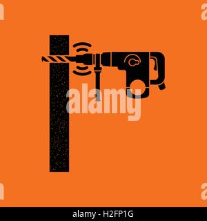 Icona del perforatore parete di perforazione. Sfondo arancione con nero. Illustrazione Vettoriale. Illustrazione Vettoriale