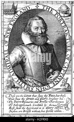 JOHN Smith (1580-1631) soldato inglese e Admiral del New England come mostrato nella sua 1624 prenota le generali Historie della Virginia... Foto Stock