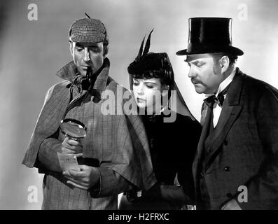 Le avventure di Sherlock Holmes 1939 Twentieth Century Fox Film con da sinistra Basil Rathbone, Ida Lupino, Nigel Bruce Foto Stock
