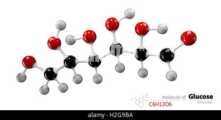 3d illustrazione di colorizzato molecola di glucosio. Glucopiranosio. Foto Stock