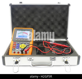 Voltmetro portatile isolato su sfondo bianco Foto Stock