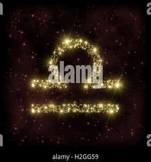 Bilancia segno Zodiak - astronomia o astrologia illustrazione in cui il simbolo corrispondente alla costellazione viene fatta di stelle Foto Stock