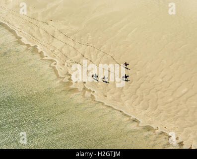 Rusheen Bay, Cavalieri sulla spiaggia sabbiosa, Galway, County Clare, Irlanda Foto Stock