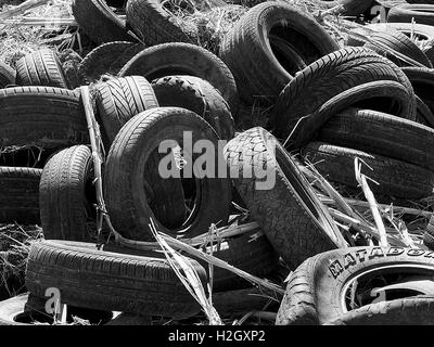 Vecchi pneumatici auto Foto Stock