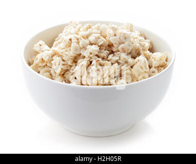Ciotola di porridge di orzo isolati su sfondo bianco Foto Stock
