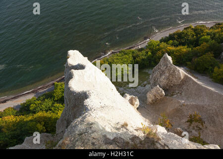 Ex sito dell Wissower Klinken chalk cliffs, Jasmund National Park, Ruegen, Meclemburgo-Pomerania Occidentale Foto Stock