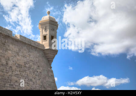 Tre città; Gardjola Gardens; il-gardjola; torre; Valletta; Foto Stock