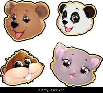 Simpatici animali volti Illustrazione Vettoriale