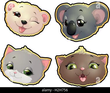 Simpatici animali volti Illustrazione Vettoriale