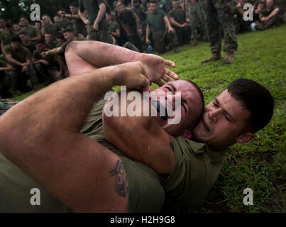 I soldati DEGLI STATI UNITI mentre combattiamo per competere in un diavolo Dog Challenge al Marine Corps base Camp Lejeune Agosto 12, 2016 a Jacksonville, North Carolina. Foto Stock