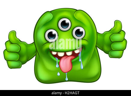 Un cartoon carino verde alien o il carattere di Monster Foto Stock