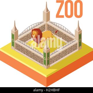 Zoo Lion icona isometrica Illustrazione Vettoriale