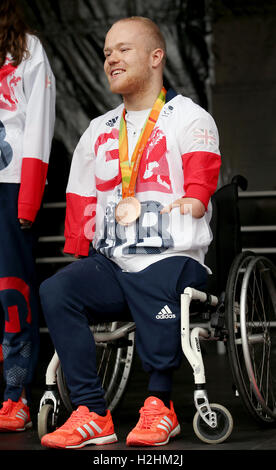 Gran Bretagna Andrew Mullen durante il homecoming evento al Festival Square, Edimburgo. Foto Stock