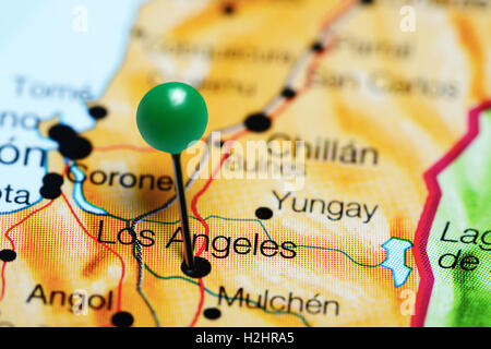 Los Angeles imperniata su una mappa del Cile Foto Stock
