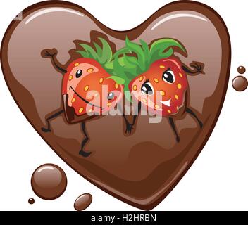 Fragola nel cuore di cioccolato Illustrazione Vettoriale
