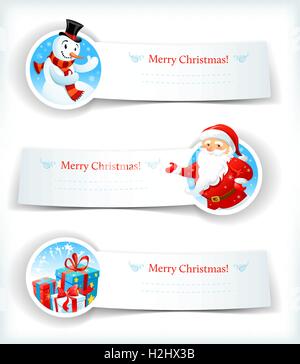 Banner di Natale con Babbo Natale e pupazzo di neve Illustrazione Vettoriale