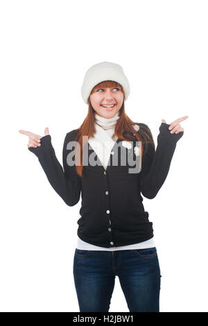 Ragazza nel cappello bianco e sciarpa Foto Stock