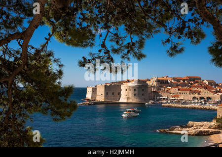 Stari Grad (Città Vecchia) e il vecchio porto, dalla terrazza dell'Hotel Excelsior Dubrovnik, Croazia Foto Stock