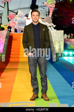 Justin Timberlake frequentando il Troll evento speciale al Coca-Cola London Eye sul Tamigi a Londra. Foto Stock
